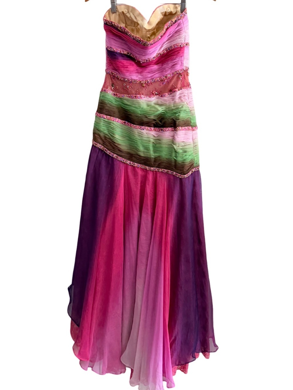 Mac Duggal Couture Beaded Strapless High Low Prom Formal Dress Pink Size 4 - Picture 4 of 16